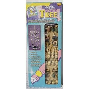 Vtg Easter Tree 24 Hand Painted Wooden Ornaments New Open Box 1993 Trendsetters